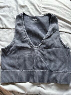 Garage Women's Ribbed V-Neck Crop Tank - Charcoal